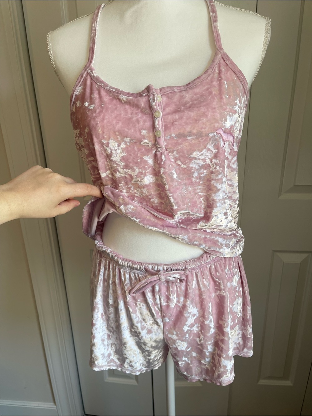 PINK Crushed Velvet Tank & Short Sleep Set - Picture 2 of 5